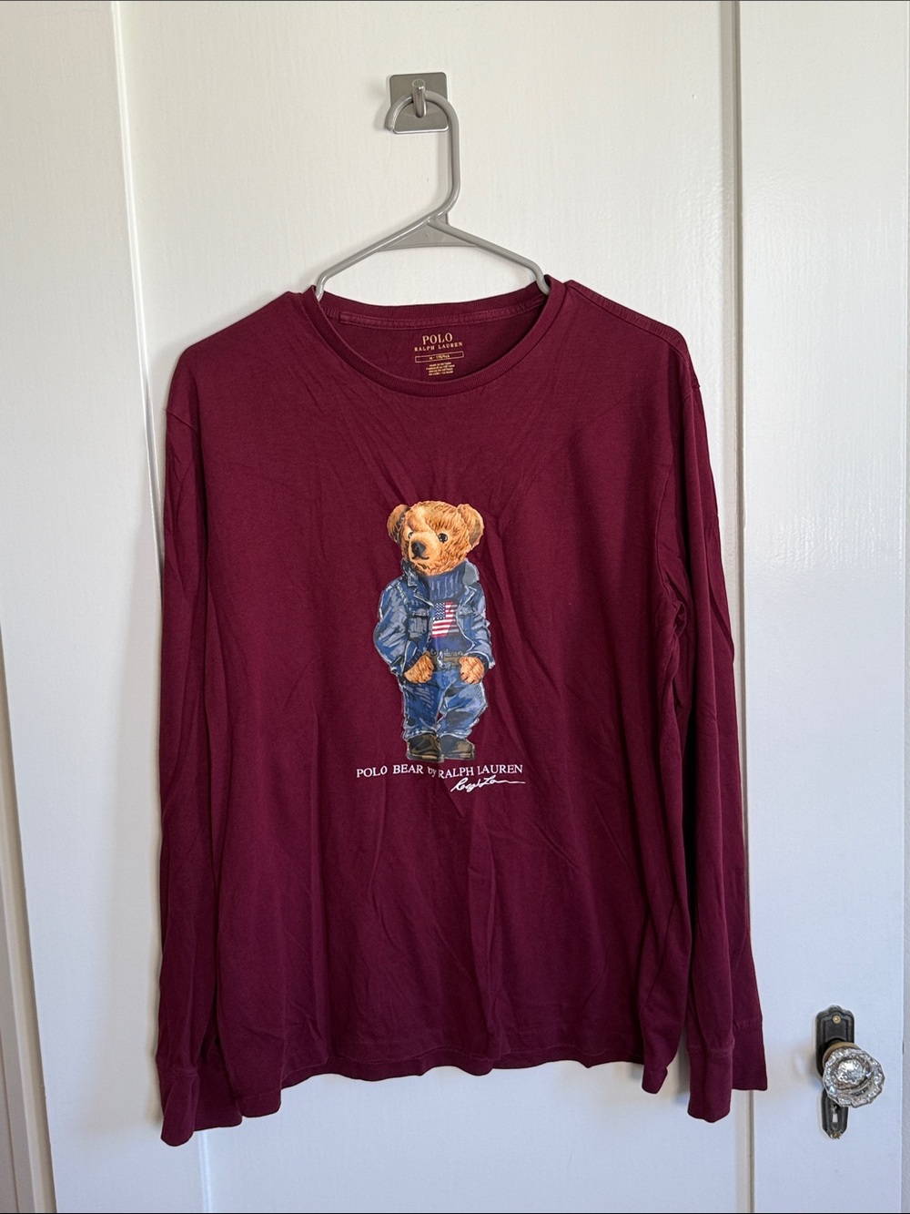 Polo by Ralph Lauren Burgundy Bear Denim-Style Graphic Long-Sleeve Tee